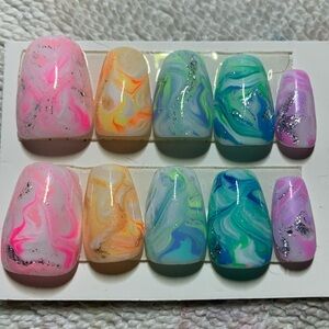 Rainbow marble press ons
